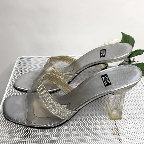 Stuart Weitzman SPELLBOUND Crystal Rhinestone Clear Sandals Lucite‎ Heel 7.5AA - Picture 3 of 15